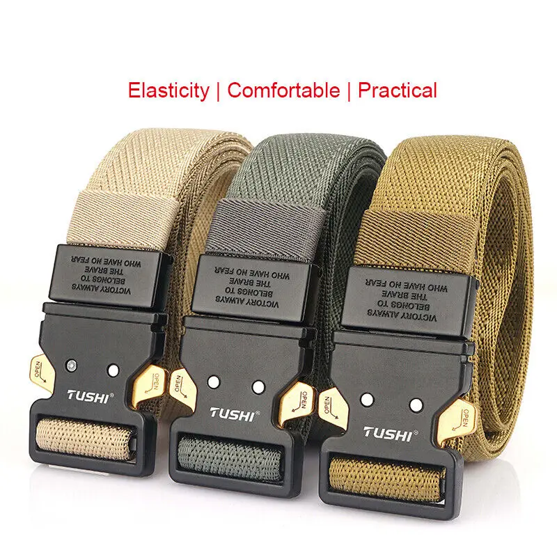 3.5mm Men's Stretch Belt Hard Zinc Alloy Quick Release Buckle Military Tactical Belt
