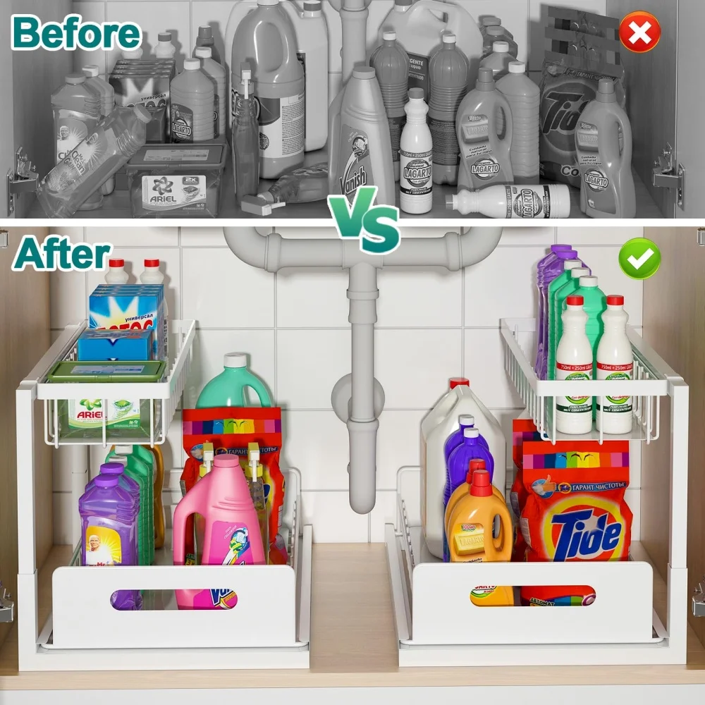 2-уровневый выдвижной ящик для дома кухни органайзер хранения под раковиной