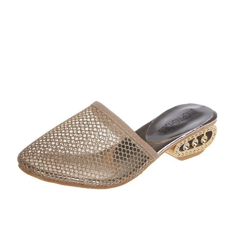 

Summer Slippers Female Middle Fashion Thick Hollow Mesh Sandals Slip Simple Slippers Plus Size 43 Womens Slides Mules Shoes