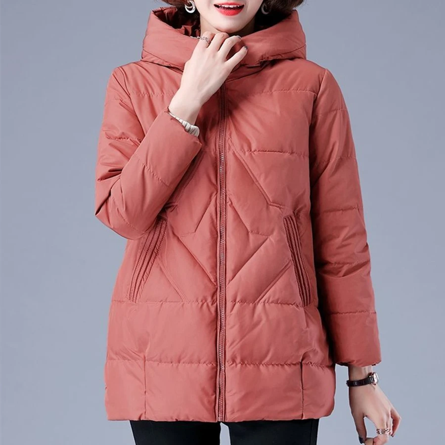 Winter Oversized 4XL Mid-length Cotton Padded Coat Womens Hooded Parkas Warm Thick Overcoat Snow Wear Outwear Top Sobretudos