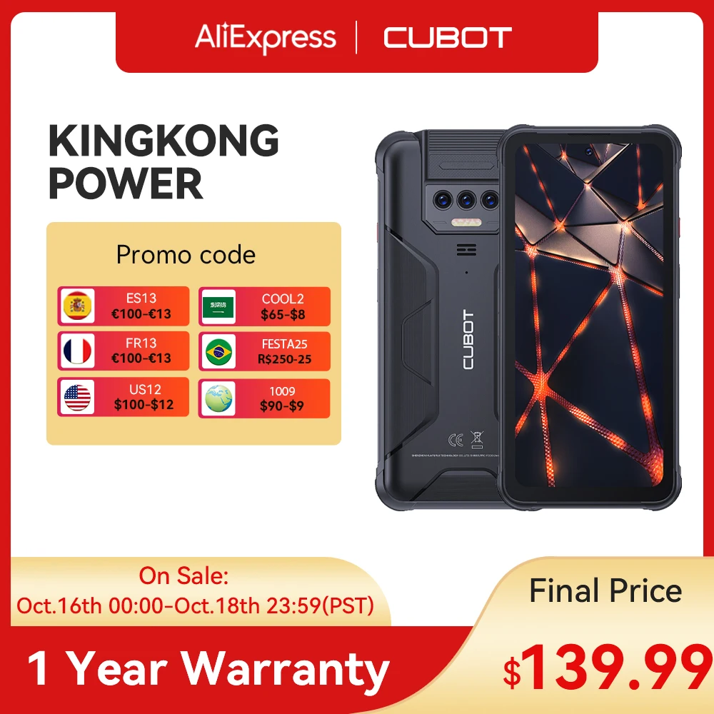Cubot Kingkong Power Impermeabile Robusto 8Gb + 256Gb 10600Mah Smartphone Android 13 Nfc 6.5 "Fhd + Global Phone