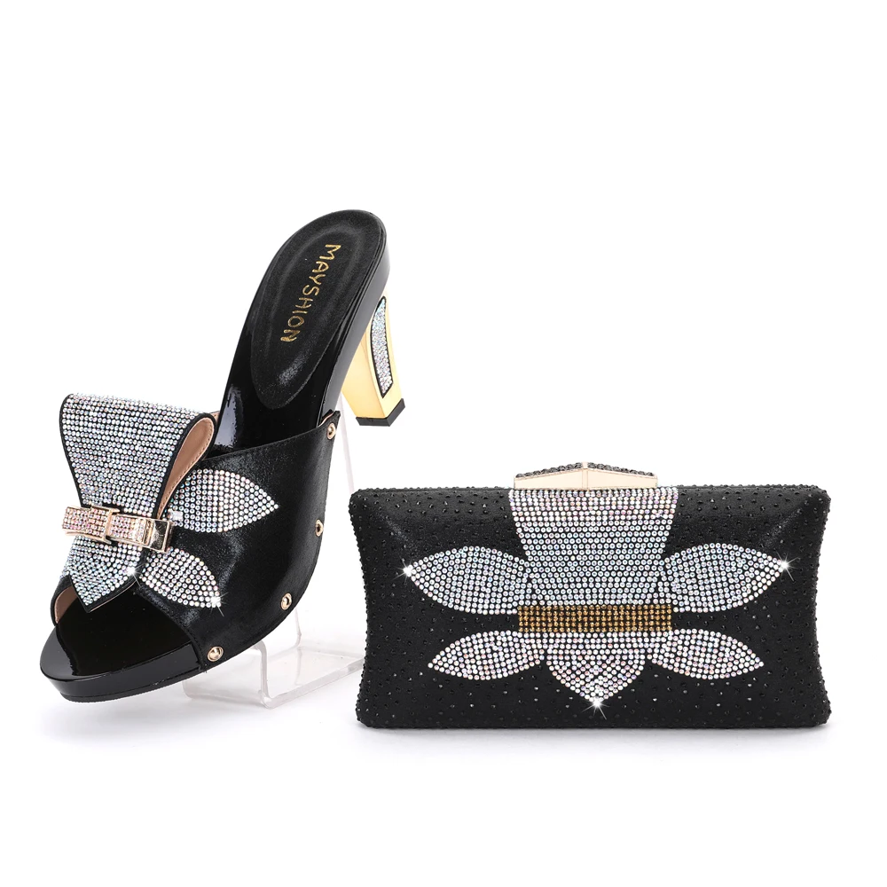 

Elegant Summer High Heels 2022 New Arrival Fashion Sweet Style Rainbow Color Ladies Shoes and Bag Set for Party Wedding