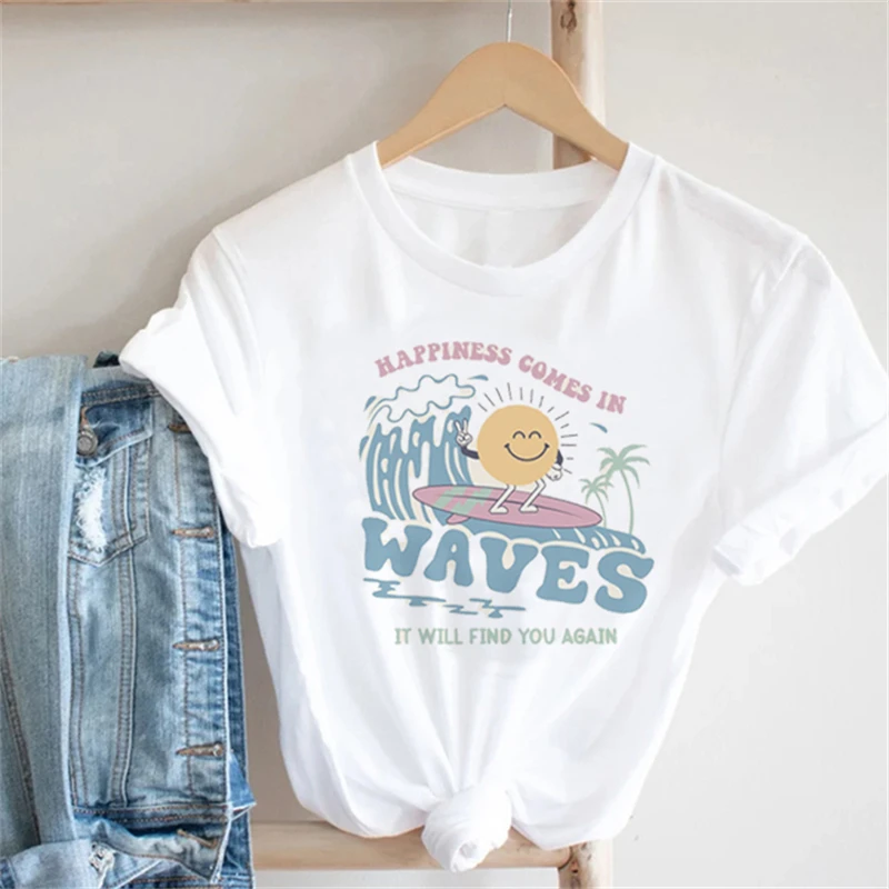 

Kawaii Summer Harajuku Fashion Versatile Print Letters 90's Short Sleeve Women's White Fun Cartoon Print T Shirt Girls Plus Size