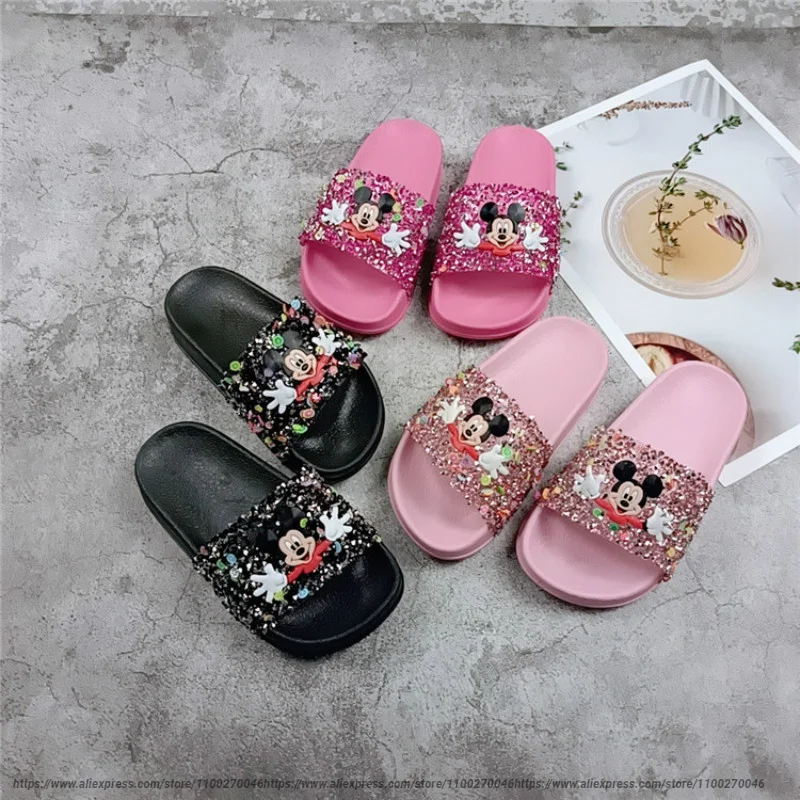 

Disney Cartoon Mickey Baby Shoes For Girls Children Cartoon Princess Flat Kid Beach Sandals Home Shoes Inside Outside Slipper