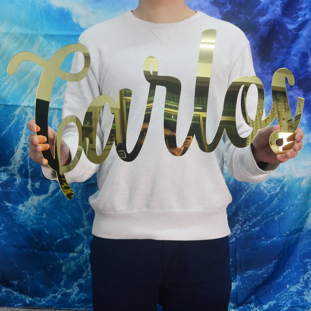 Индивидуальный акриловый знак с именем выберите шрифт зеркальный золотой для