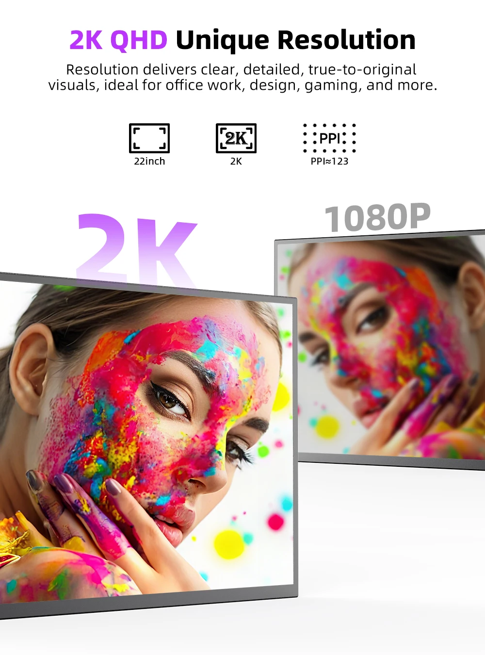 Фото Настольный монитор UPERFECT 22'' 2K, 1440P, с подставкой, большой экран для ноутбука, ПК, Surface, Windows Phone, расширение экрана №2