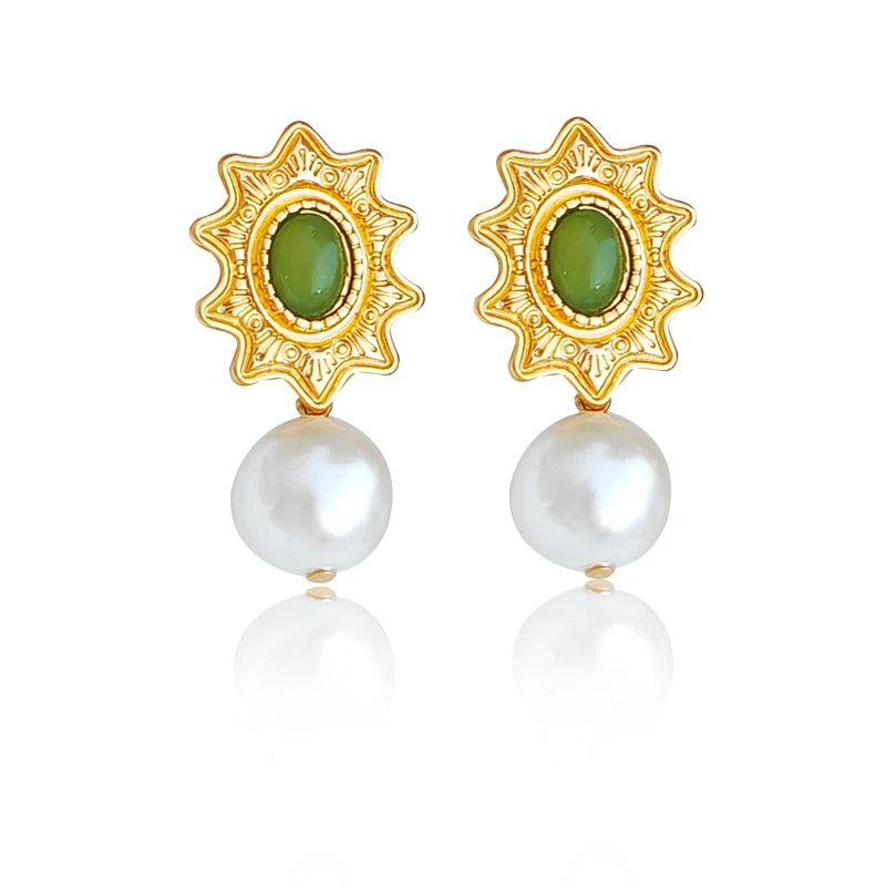 

Позолоченные Элегантные дворцовые серьги из серебра пробы с иглами, маленькие серьги с жемчугом