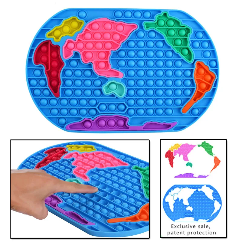

Игрушка-антистресс в виде пузырьков большого размера, силиконовая игрушка-поппер с картой мира и картой США, Детская развивающая игрушка дл...