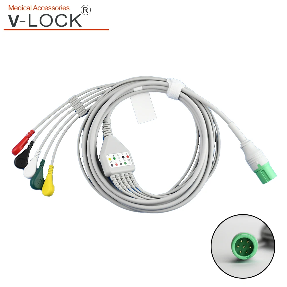 Совместимый с V-LOCK кабель ЭКГ 5-проводной связью 3 отводами совместимый для