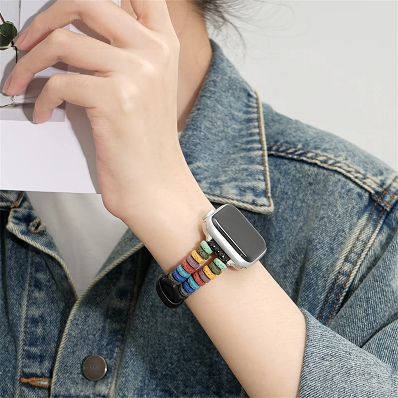 

Creative Design Color Stone Leather Watchband For Apple Watch Band 45MM 41MM 49mm 42mm 44mm 40mm Series Ultra 9 8 7 6 5 4 Strap