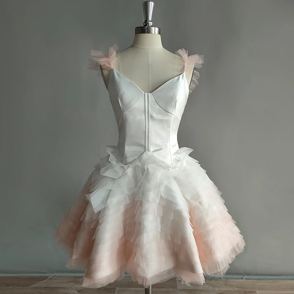 Muslimess Abito Da Sposa Corto In Raso Con Scollo A Cuore Mini Abito Da Sposa In Tulle Con Spalline Sottili