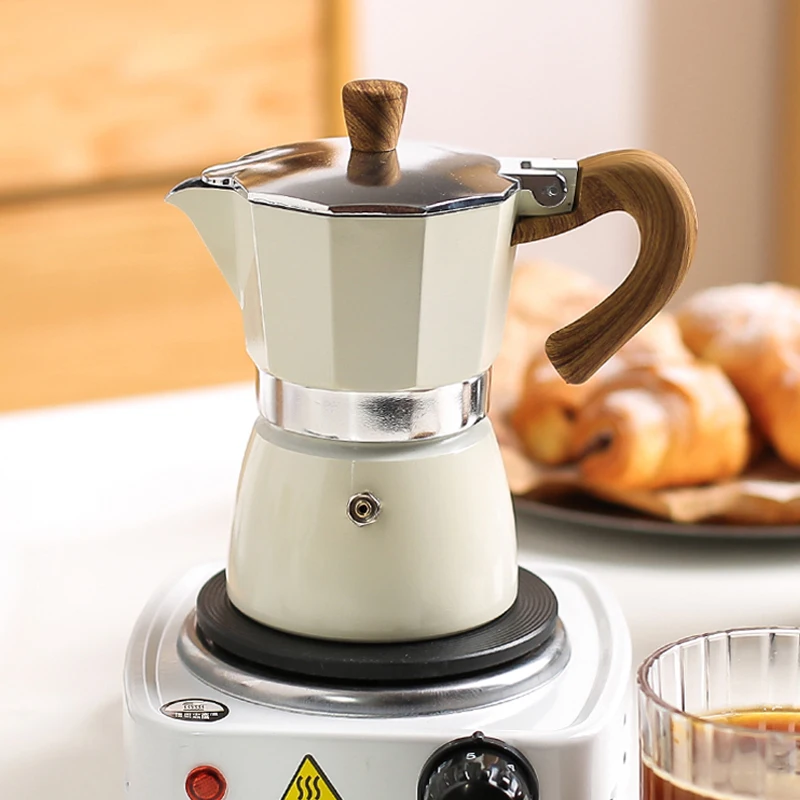 

Винтажные кофейники, кофейники с деревянной ручкой, горшок для эспрессо, классическая итальянская кофеварка, кофейники Moka