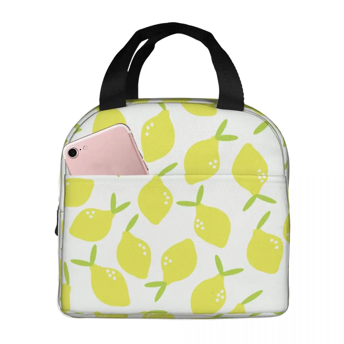 Lemon Flower Lunch Bag Portable Insulated Oxford Cooler Fruit Thermal Cold Food Picnic Lunch Box for Women Children