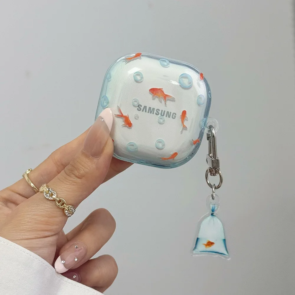 Фото Прозрачный чехол для наушников с золотыми рыбками и карпами кои для Samsung Galaxy Buds 4 3 2 Pro Buds FE Live Pro2, защитный чехол №4