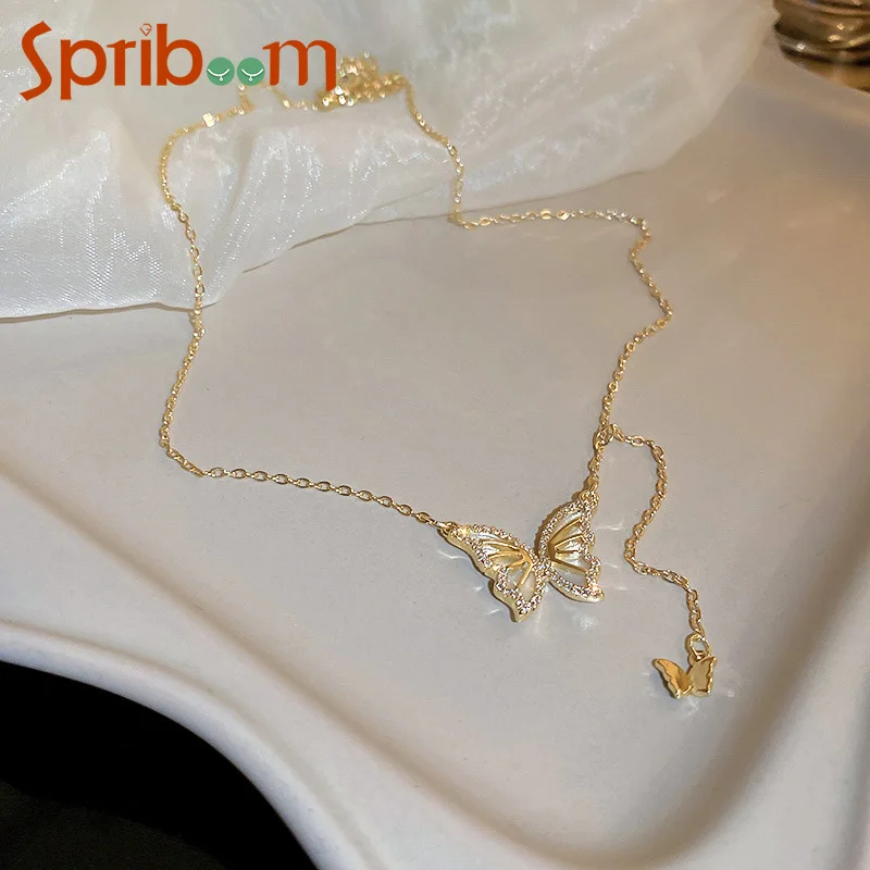 

Shell Zircon Butterfly Necklace Texture Clavicle Chain Temperament Long Pendants Necklaces for Women Fashion Party Neck Jewelry