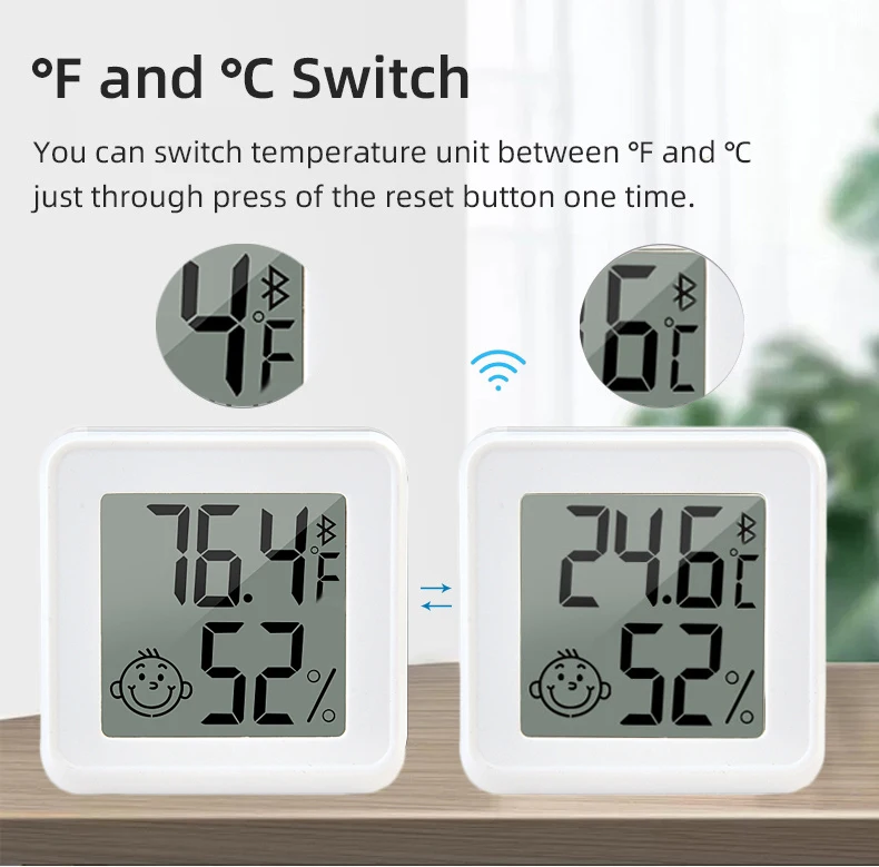 

BLE Indoor Thermohygrometer Digital Celsius/Fahrenheit Thermohygrometer Mini Thermometer With Emotional Temperature And Humidity