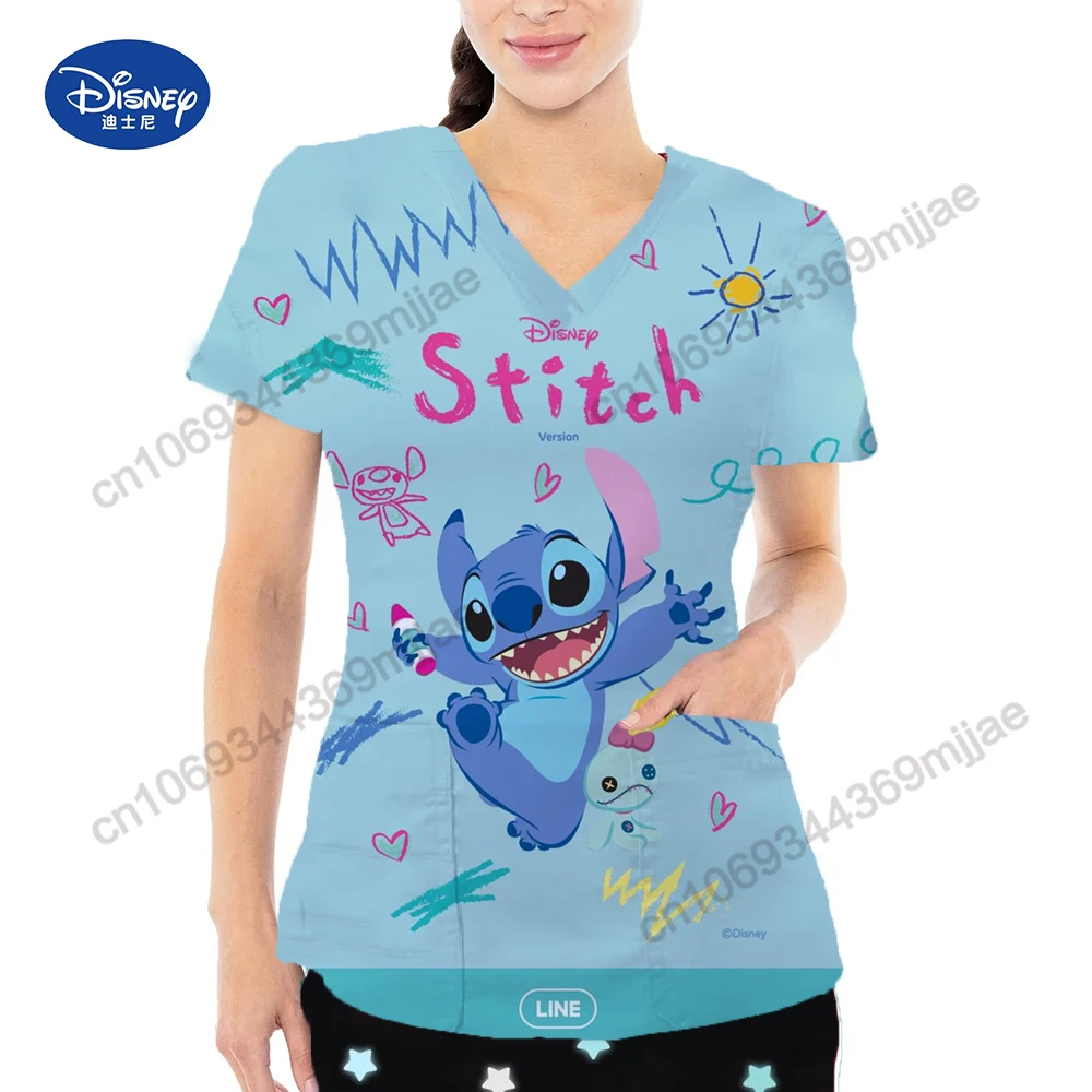 

Disney Pocket V-Neck Clothing Female Korean Fashion Woman Blouse 2023 Graphic T Shirts Womens Tops and Blouses Women Summer 2023