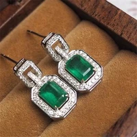 huitan new trendy green dangle earrings square cubic zirconia fashion elegant ladys earrings wedding party women luxury jewelry