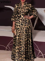 summer maxi dress oversize leopard long maxi dress vonda 2022 women vintage printed party vestidos beach sundress femme robe