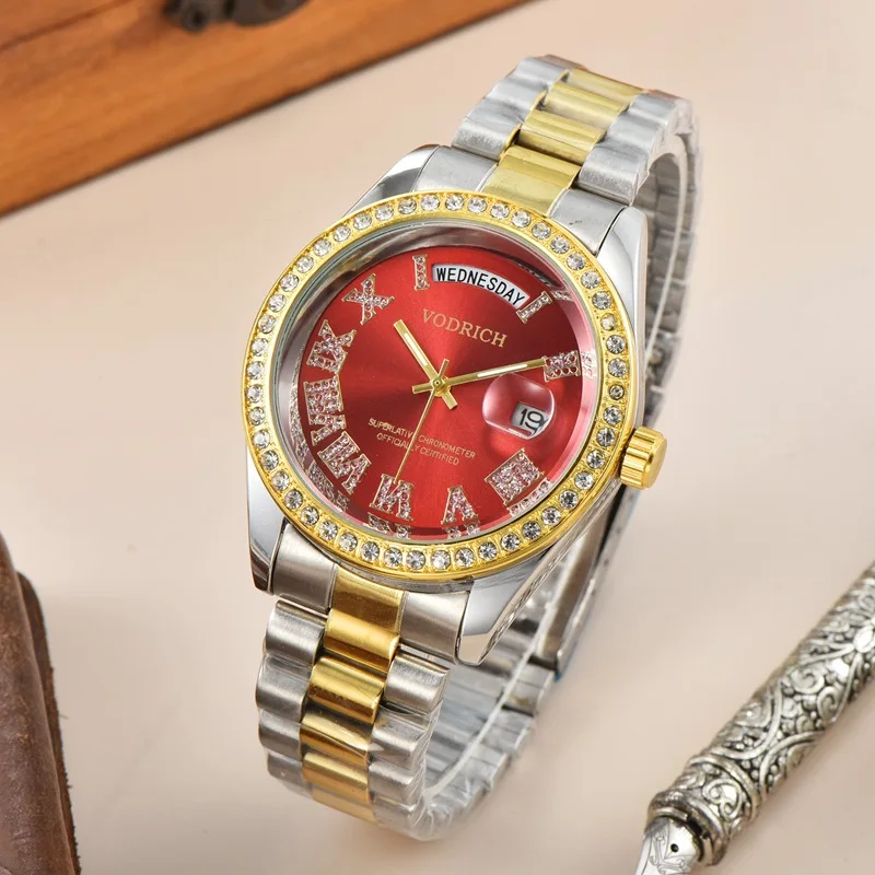 

2022 New VODRICH Diamond Roman Numerals Men Women Alloy Quartz Watch