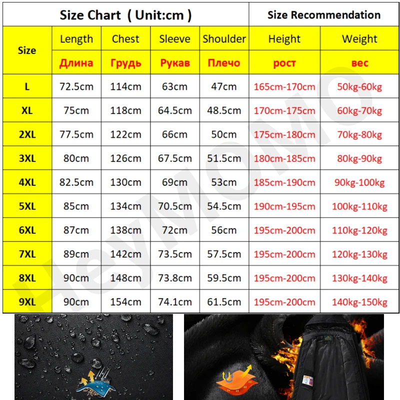 Winter Parkas Men 150kg Warm Thick Windproof Jacket Fleece Lined Quality Hooded Coat Men's Waterproof Outwear Plus Size 8xl 9xl