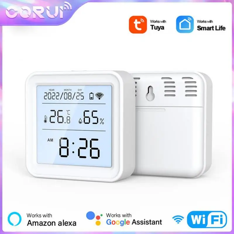 

Corui Tuya Smart WiFi Temperature And Humidity Sensor With Backlight LCD Screen Display Working With Alexa Google Assistant