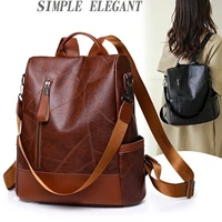 womens fashion casual pu leather backpack retro solid color multi pocket large capacity soft leather casual outdoor backpack