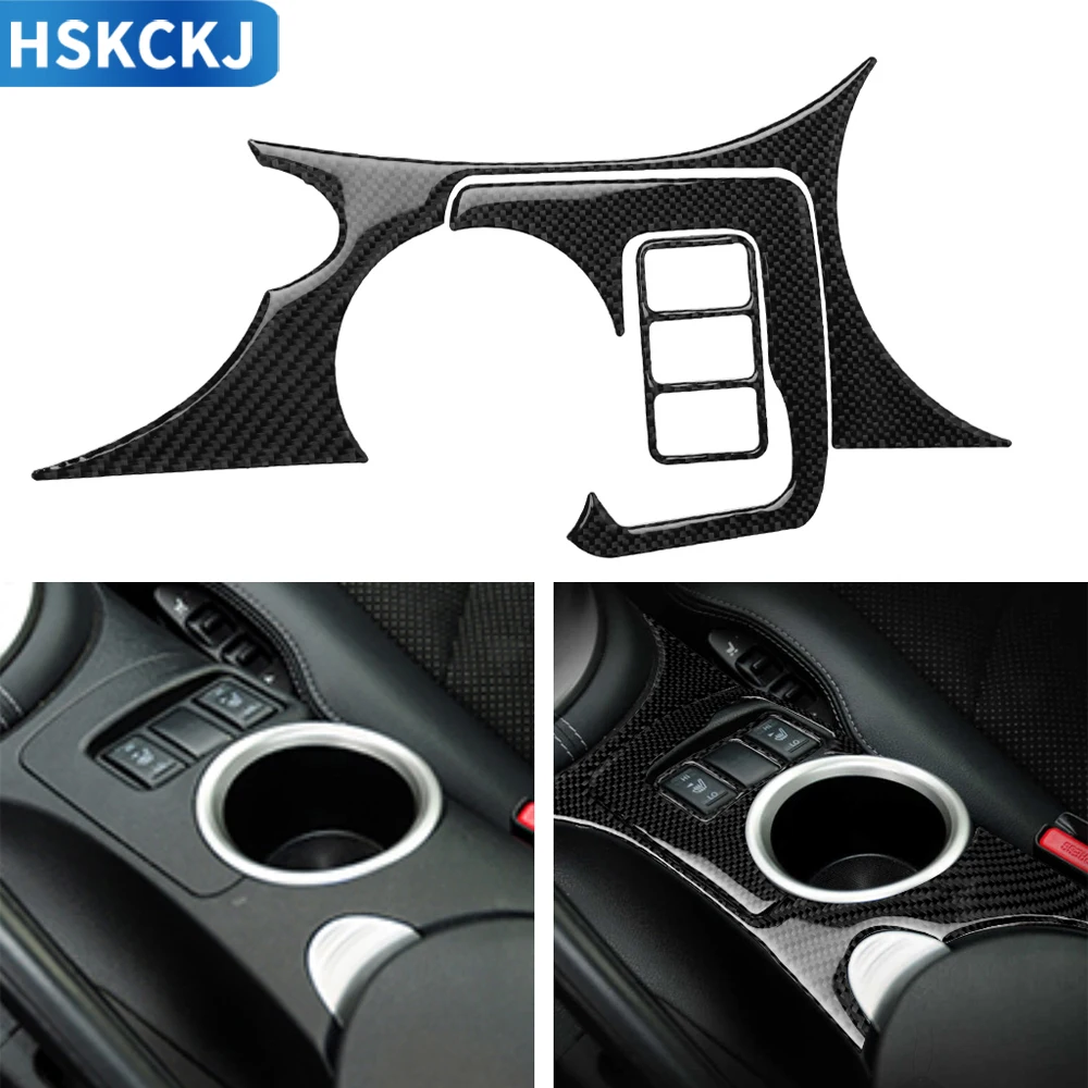 

3pcs Auto Cupholder Seat Adjust Switch Frame Trim Sticker Carbon Fiber Interior Modification Decoration For Nissan 370Z Z34 2009