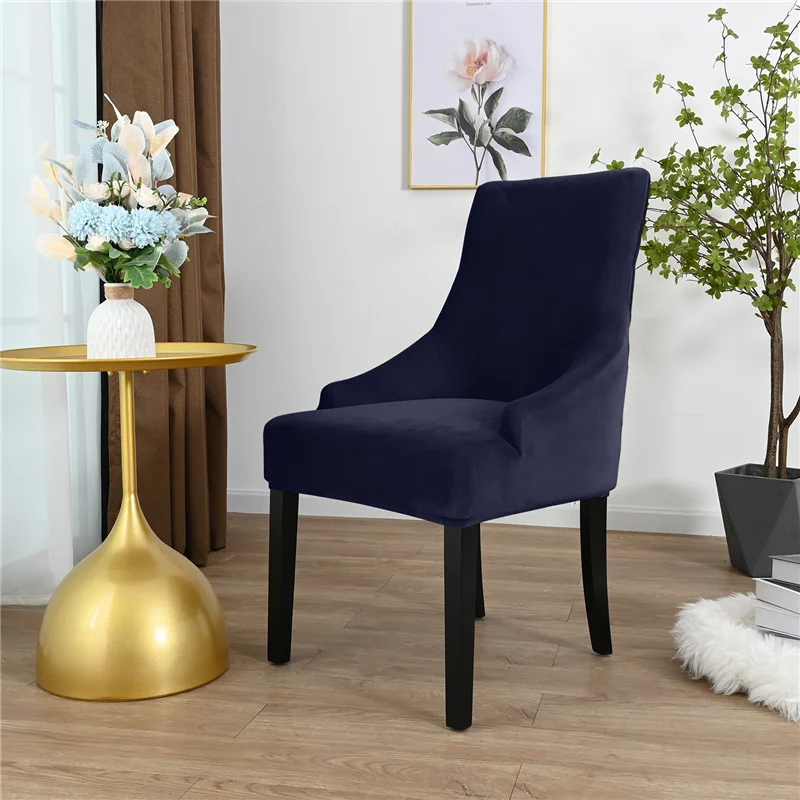 Velvet Elastic Dining Chair Covers Sloping King Back Armchair Slipcover Stretch Office Seat Covers for Banquet Wedding Hotel images - 6