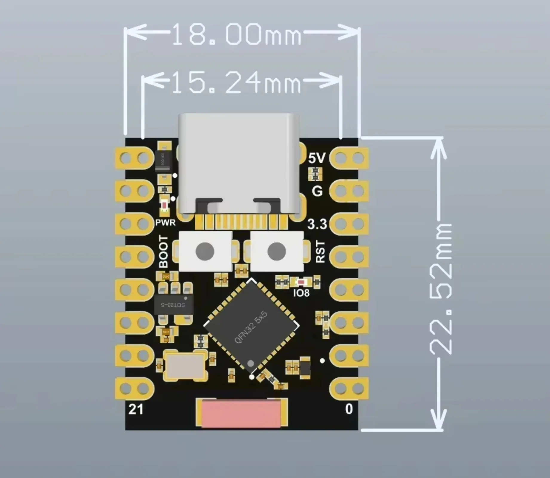 Фото Плата для разработки ESP32-C3 Super Mini с антенной 2.4G, WiFi+BT 5.0 для IoT/Arduino (2 комплекта) №3