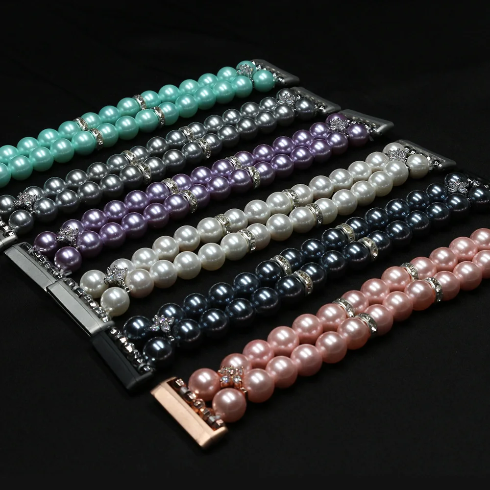 Black Jewelry Bracelet for Fitbit Versa 3/Fitbit Sense Band Strap for Women Girls Fashion Bling Beaded Elastic Stretch Wristband