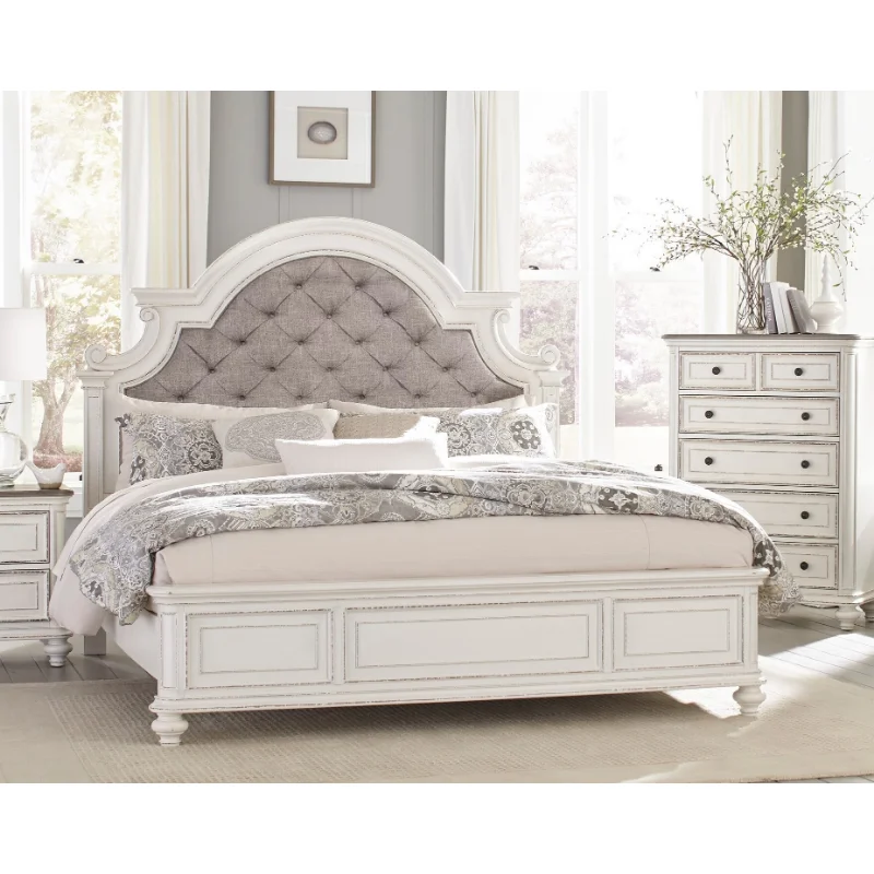 

[Flash Deal]Antique White Finish 1pc Queen Size Bed Button-Tufted Upholstered Headboard Traditional Design Bedroom Furniture