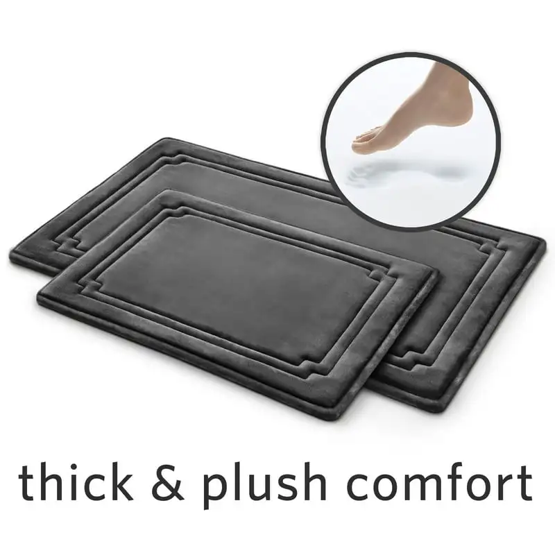 

& Plush 2-Piece Bath Rug Set, Dark Grey, Charcoal Infused Memory Foam