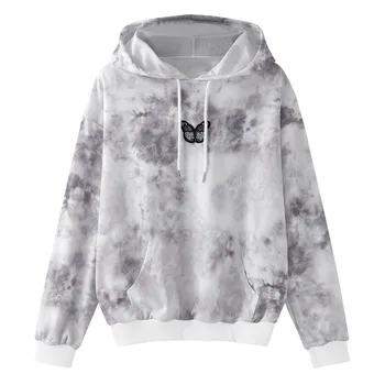 Hooded Sweatshirts Casual Tie Dye Butterfly Print Oversized Hoodie Long Sleeve Tunic Blouse Hooded Sweatshirts Y2k Streetwear 1