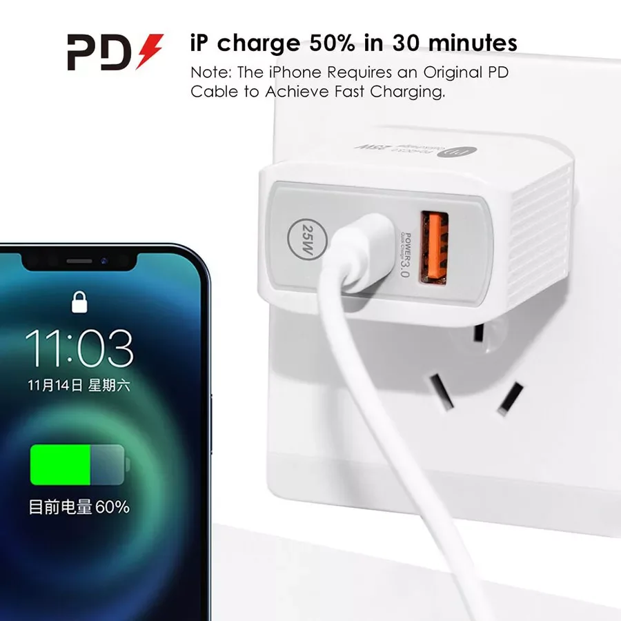

25w Pd Usb C Charger For Iphone 13 Pro Max 12 11 Xs Xr Mini Fast Chargeur Type C Qc 3.0 Quick Charging Cable Phone Accessories