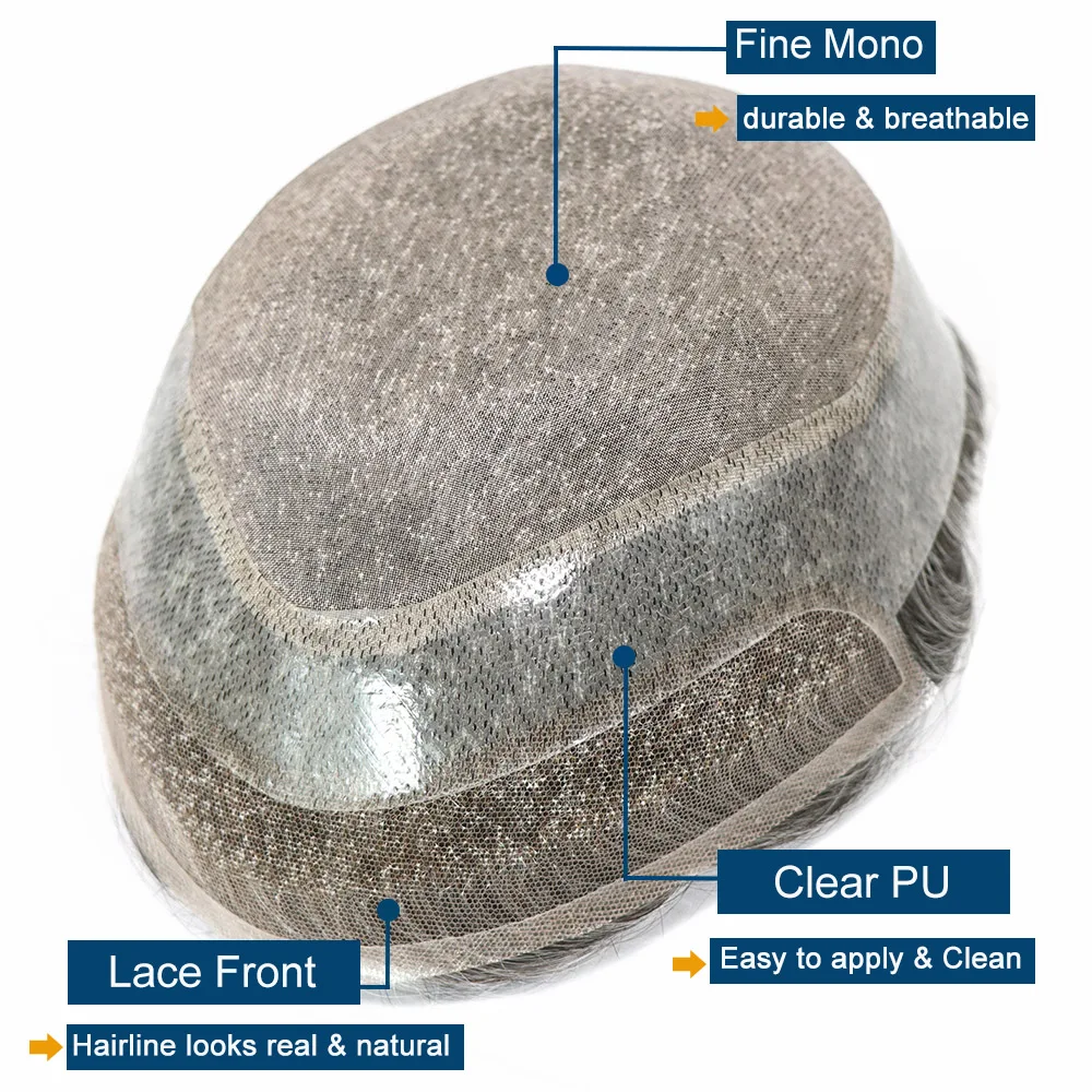 Роскошный блог Remy Hair Протез для мужчин Индийский парик с одним узлом из