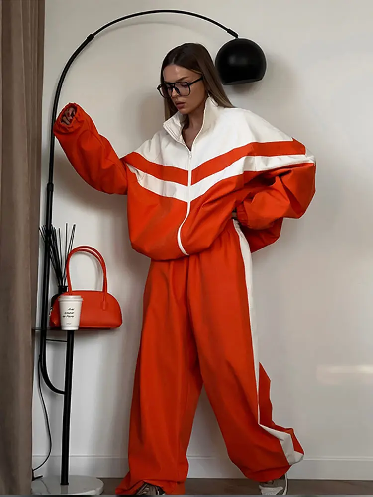 Повседневные спортивные брючные костюмы женские свободные комплекты оверсайз