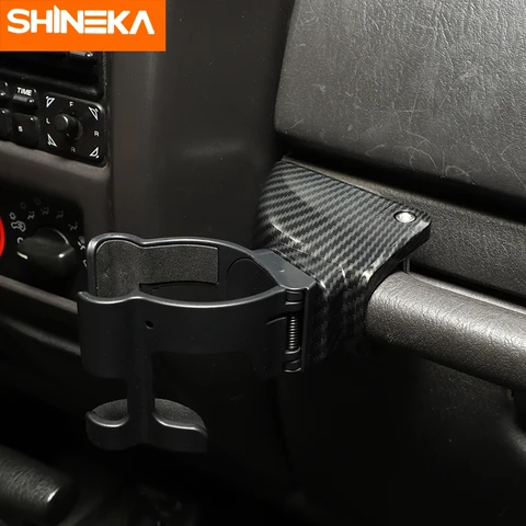 SHINEKA ABS Carbon Fiber Car Universal Mobile Phone Holder Water Cup Bracket For Jeep Wrangler TJ 1997-2006 24-Door Accessories