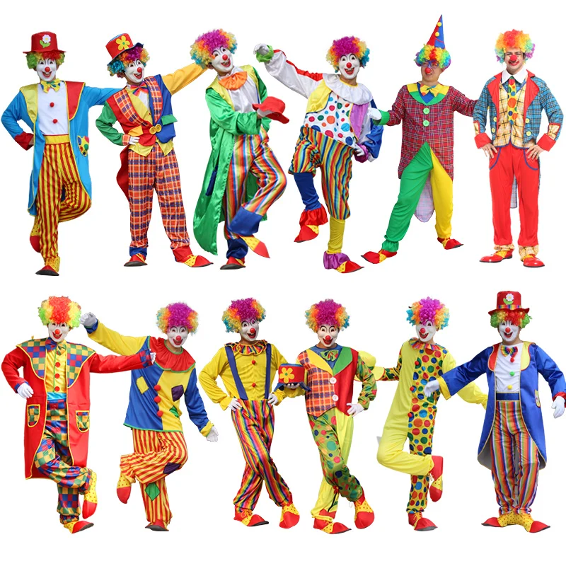 Halloween Adult Men Funny Circus Clown Hat Costume Women Naughty Joker Fancy Cosplay Christmas Party Dress Up No Wig