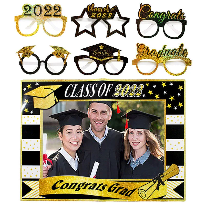 

Paper Photo Frame Class Of 2022 Photo Booth Props Graduation Party Decorations Photobooth 6pcs Paper Glasses Congrate Graduated