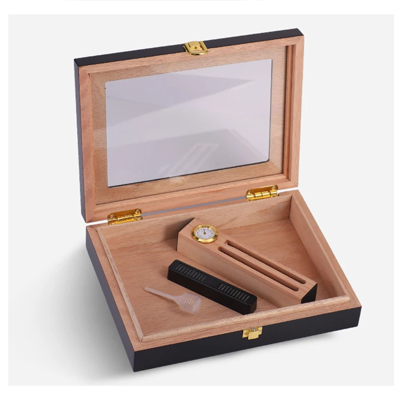 

Black Portable Cedar Wood Cigar Humidor Box with Moisturizer Travel Cigar Case Storage 8 Cigars Box Humidor Humidifier For Sigar