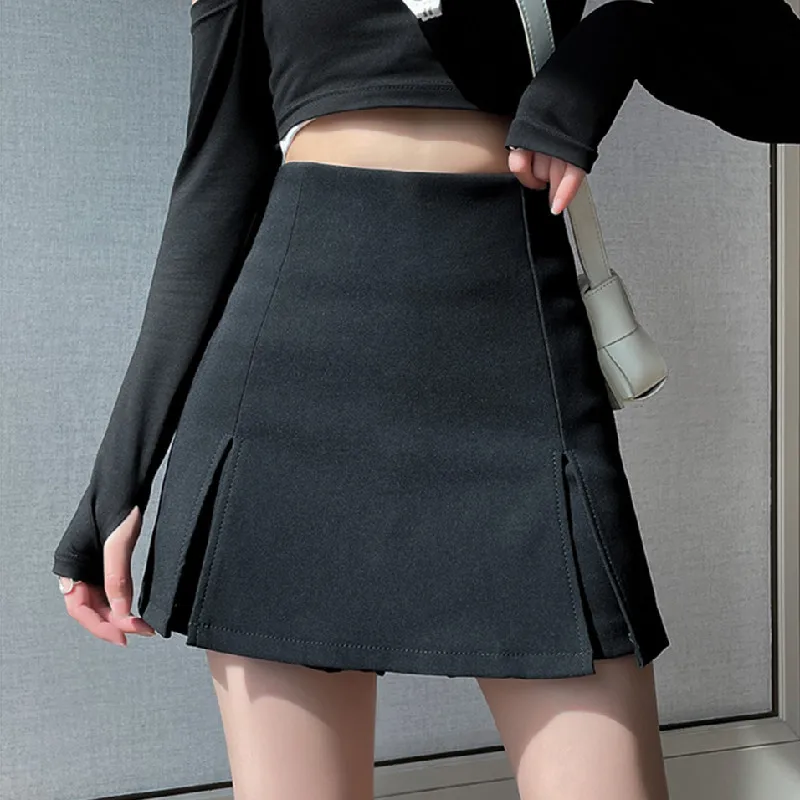 

Черная мини-юбка Y2K, облегающая Сексуальная Милая юбка, кавайная однотонная модная Корейская винтажная эстетичная одежда с разрезом в стиле...