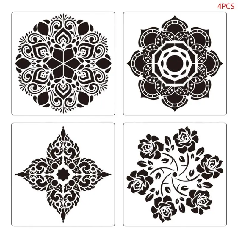 

4pcs/set Mandala Stencil Wall Painting DIY Drawing Template for Floor Tiles Funiture Decor
