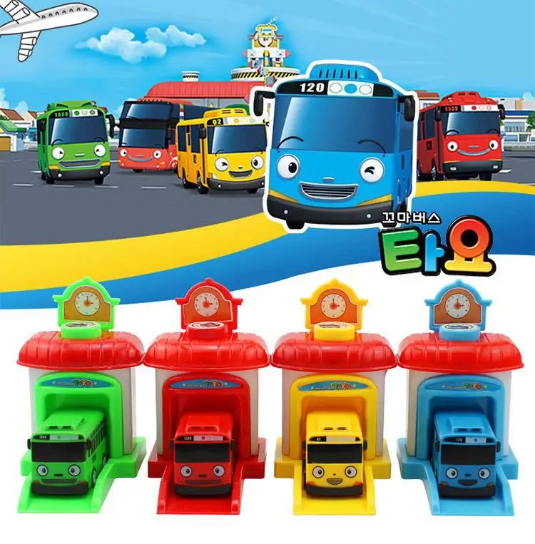 

4pcs Korean Cartoon Tayo The Little Bus One Piece Araba Oyuncak Garage Car Toys Model Mini Plastic Tayo Bus Gift for Children