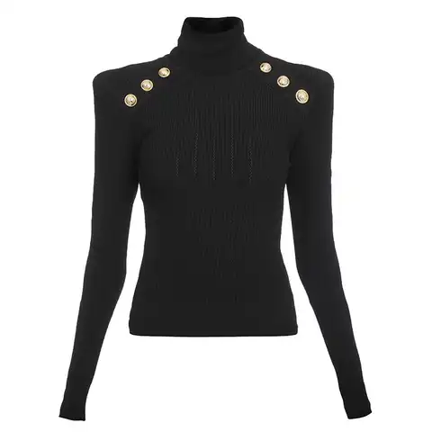 black sweater gold button 