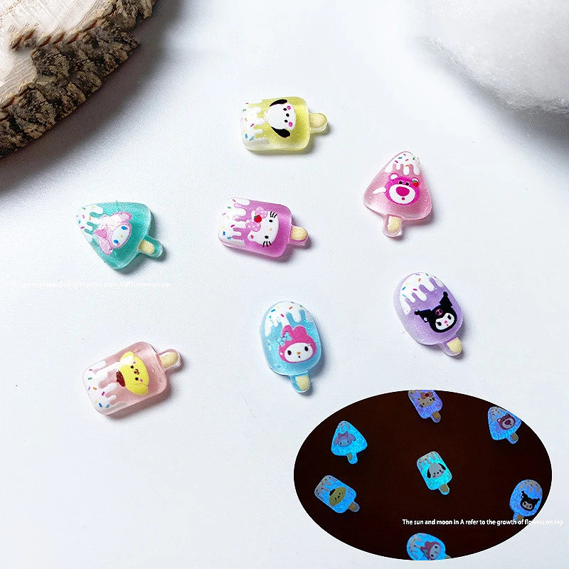 

20Pcs Hello Kitty Sanrio Nail Patch Anime Cartoon Kawaii Kuromi My Melody Luminous Diy Cute Girls Handmade Nail Accessories Gift