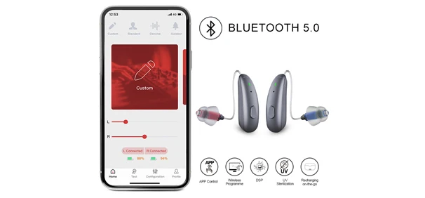 Фото Слуховые аппараты JINGHAO (Китай) с Bluetooth и приложением, перезаряжаемые, для пожилых людей, с высококачественным звуком, для легкой и средней степени потери слуха №2