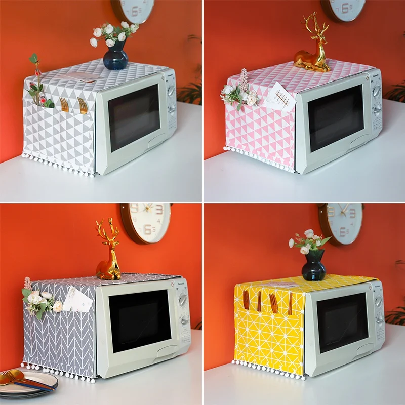 

Microwave Dust Cover Geometric Printed Microwave Dust Cover Cloth Pocket Cotton Linen Water Proof Oven Cover Towel Nordic Style