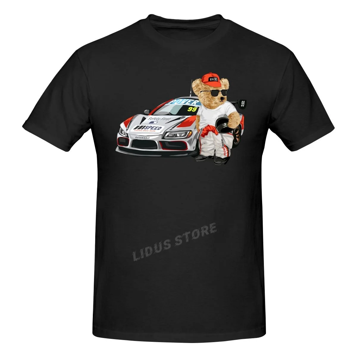 

Teddy Bear Racing Car T shirt Harajuku Clothing Short Sleeve Cotton Streetwear Graphic Tshirt Tees