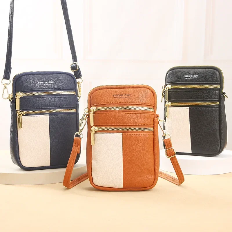 

Large Capacity Mobile Phone Bag PU Leather 3 Zipper All-match Crossbody Bag Luxury Designer Women Handbag and Purse Phone Wallet